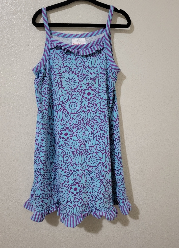 Hanna Andersson Floral Sun Dress Purple/Blue Ruffle Size 110 or 5 100% Cotton